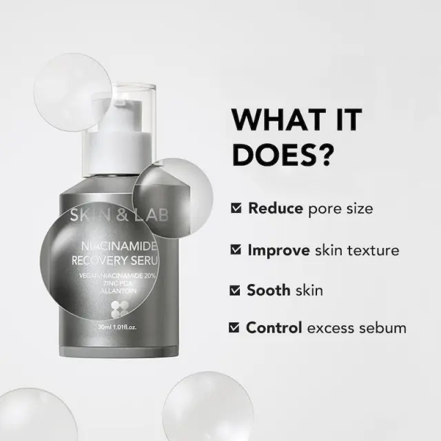 SKIN + LAB Niacinamide Recovery Serum Ελαφρύς, πολυλειτουργικός ορός με την νιασιναμίδη 20% - 30ml 2