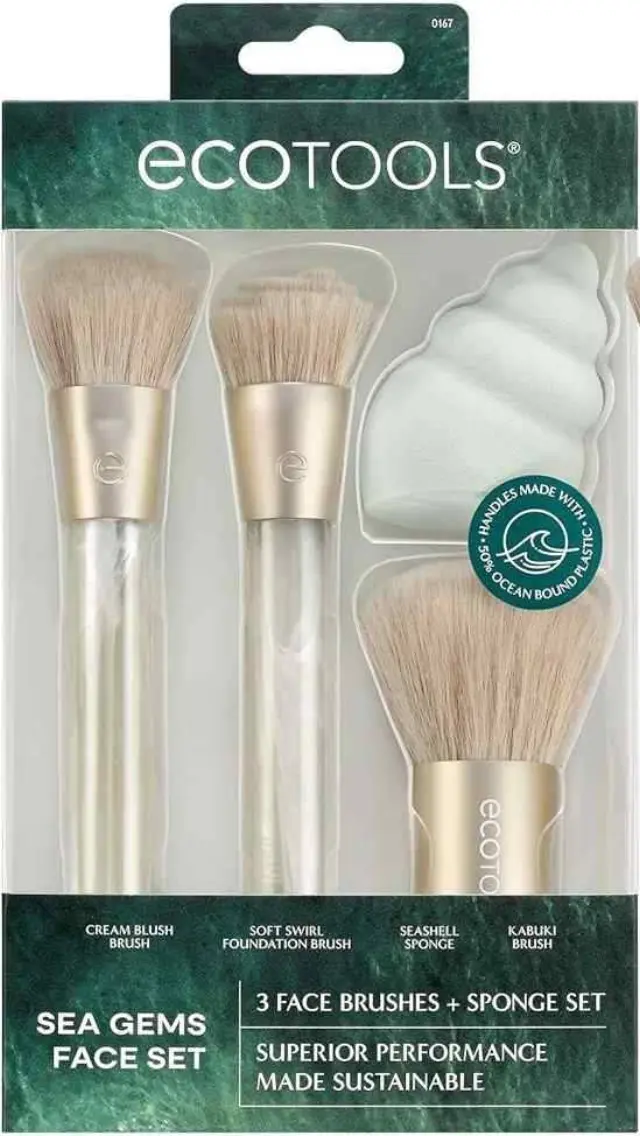 EcoTools Sea Gems Face Set Σετ Πινέλων & Σφουγγαράκι Μακιγιάζ Προσώπου 4τμχ