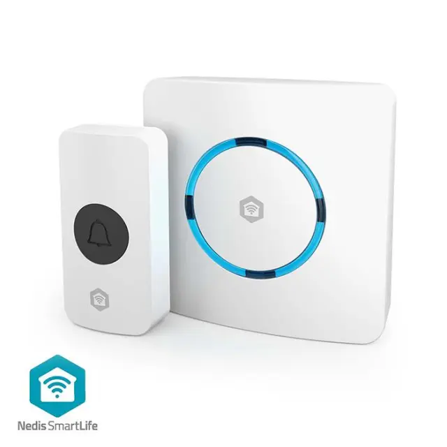 Ασύρματο plug-in smart εσωτερικό κουδούνι με σειρήνα, σε λευκό χρώμα.