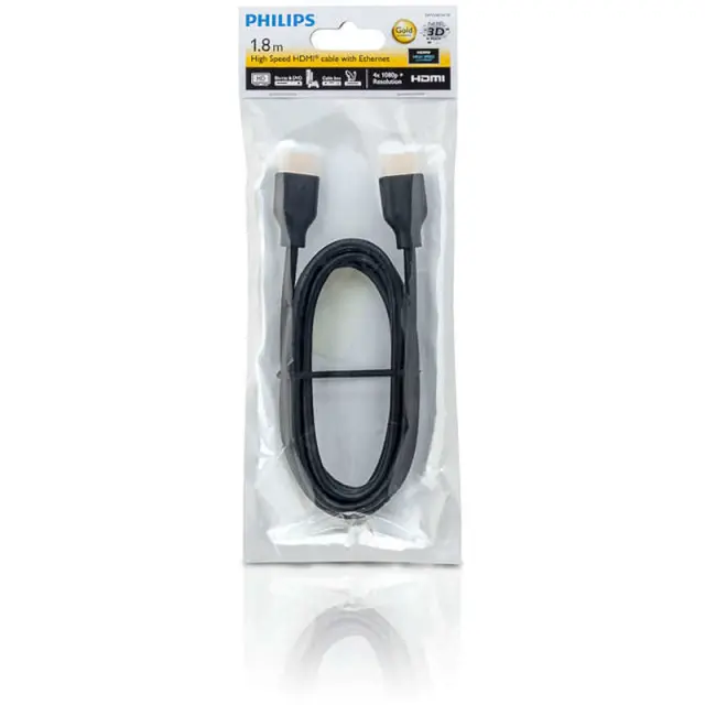 Επιχρυσωμένο Καλώδιο HDMI High Speed 4K Με Ethernet Αρσενικό Σε Αρσενικό 1.8m PHILIPS SWV5401H/GRS 2