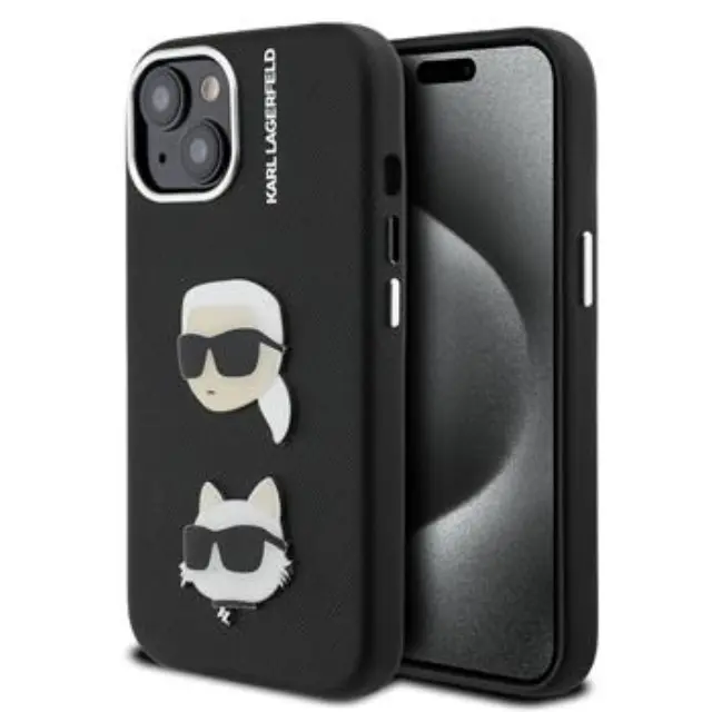 Karl Lagerfeld Grained PU K&CH Heads Case for iPhone 15 Black