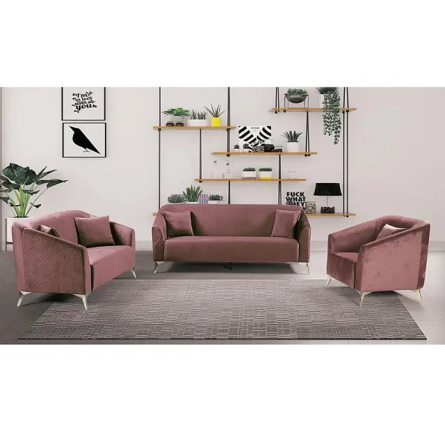 Σετ Σαλόνι LUXE Ροζ Ύφασμα 199x77x82/143x77x82/87x77x82cm
