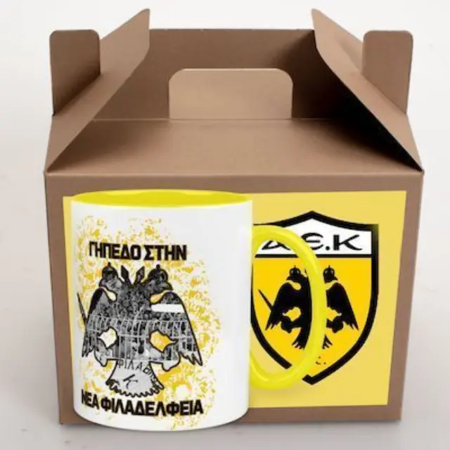 κούπα κεραμική , ομάδες , ΑΕΚ , Γήπεδο στην νέα Φιλαδέλφεια, Με συσκευασία για δώρο 325ml