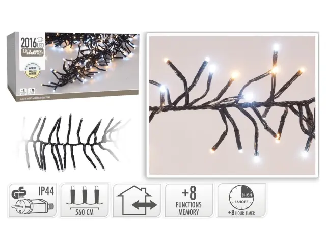 2016 Φωτάκια LED - 14.6 Μέτρα + 3 Μέτρα σύνδεσης, Κανονική Διάταξη, με χειριστήριο, 8 προγράμματα, Μαύρο καλώδιο PVC - Λευκό, Θερμό Λευκό AX8550560