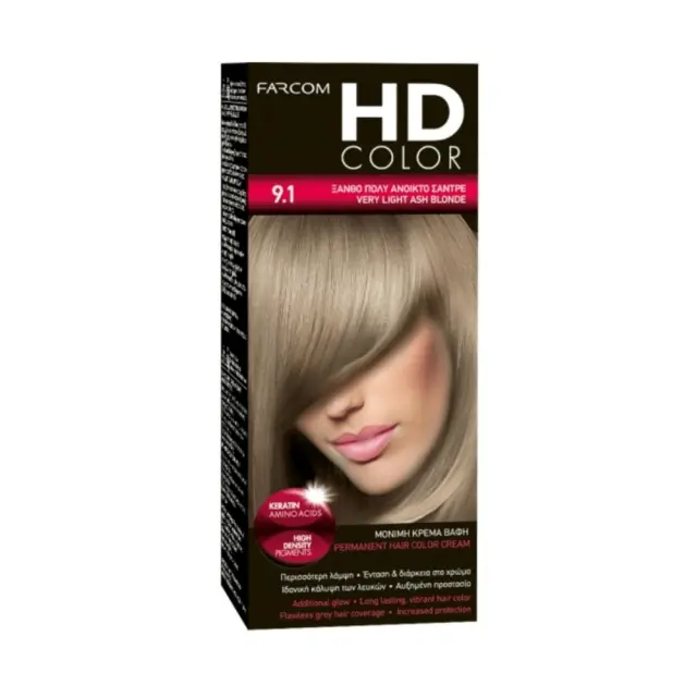 Farcom Βαφή Μαλλιών HD Color No 9.1 Ξανθό Πολύ Ανοιχτό Σαντρέ 60ml