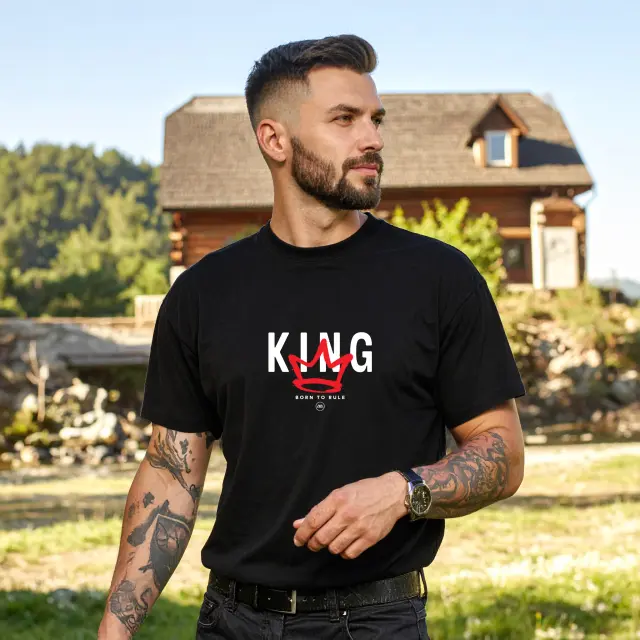 T-shirt Noshame® Μαύρο με τύπωμα King born to rule - 122455 - XXL