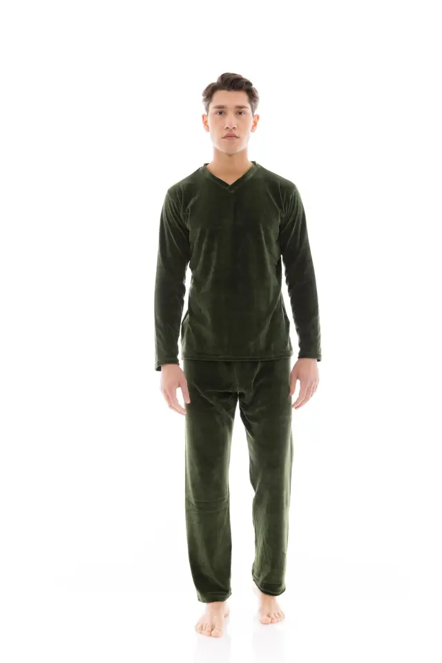 WN-M201 - Oil Green - PYJAMA VELVET V-NECK - XXL