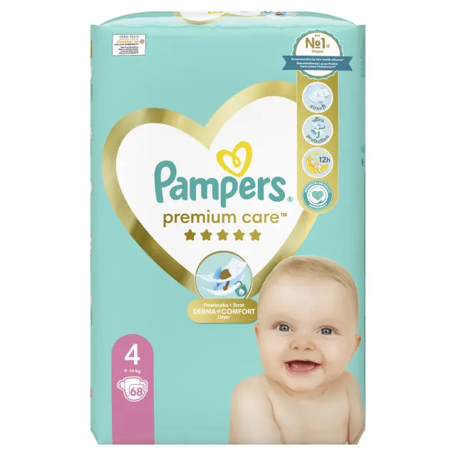 PAMPERS Πάνες με Αυτοκόλλητο Premium Care No. 4 για 9-14kg 68τμχ 2