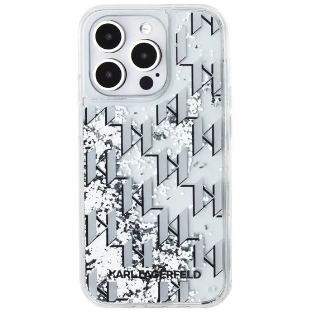 Karl Lagerfeld® Liquid Glitter Monogram Gradient για iPhone 15 Pro-White