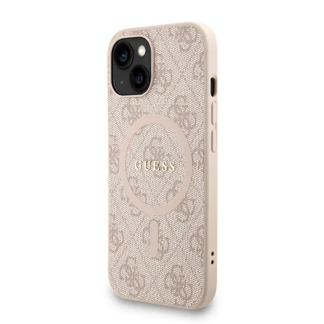 Guess PU Leather 4G Colored Ring Strap MagSafe Case for iPhone 15 Pink 2