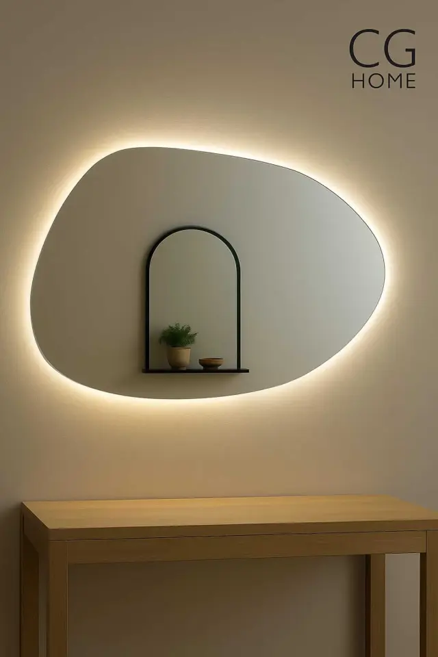 Stewehome Ασύμμετρος καθρέφτης με LED φωτισμό για μπάνιο ή κονσόλα 75x50 cm