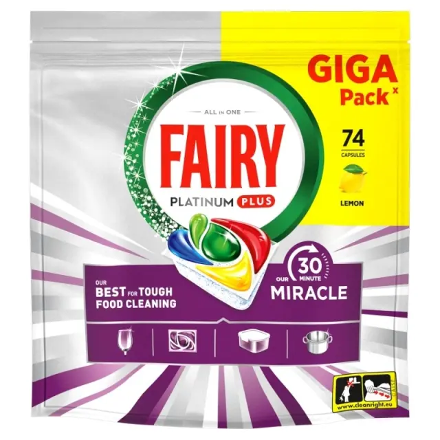 Fairy Caps Platinum Plus Πλυντηρίου Πιάτων Miracle 74 τεμαχίων