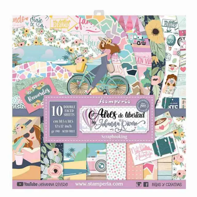 Σετ 10 Χαρτιά Scrapbooking Stamperia Διπλής Όψης - Aires de Libertad - 30x30cm