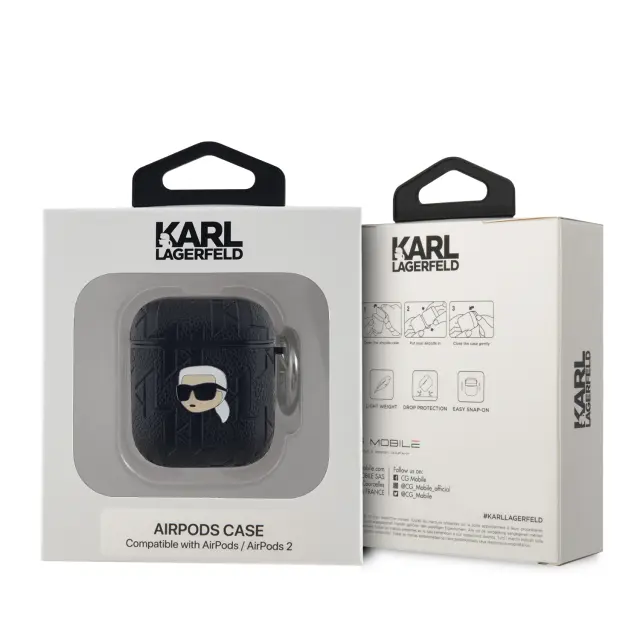 Karl Lagerfeld PU Embossed Karl Head Case for AirPods 1/2 Black 3