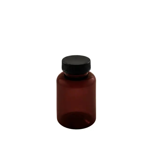 Μπουκάλι πλαστικό PET καφέ με μαύρο καπάκι, 300ml