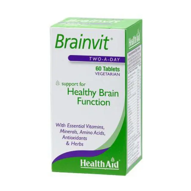 Health Aid Brainvit Two-A-Day Συμπλήρωμα Διατροφής για Ενίσχυση Μνήμης & Εγκεφαλικών Λειτουργιών, 60 φυτικές ταμπλέτες