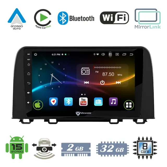 VenCore Οθόνη Multimedia Android 15 9" 9109A MTK6762 Octa-Core 2GB/32GB IPS με Πρόσοψη, CarPlay, Android Auto και Υποστήριξη Κάμερας Οπισθοπορείας AHD για Honda CRV 2017-2022 – Μαύρη (3236-10007-0160B)