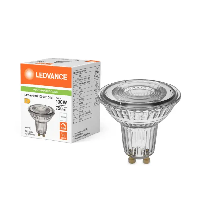 ΛΑΜΠΤΗΡΑΣ LED PAR16 DIMMABLE 7W 4000K (ΦΥΣΙΚΟ ΛΕΥΚΟ) 750lm GU10 230V LEDVANCE