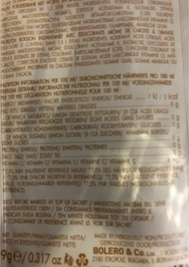 Bolero Orange & Carrot Flavoured Drink Mix Powder 9gr 2