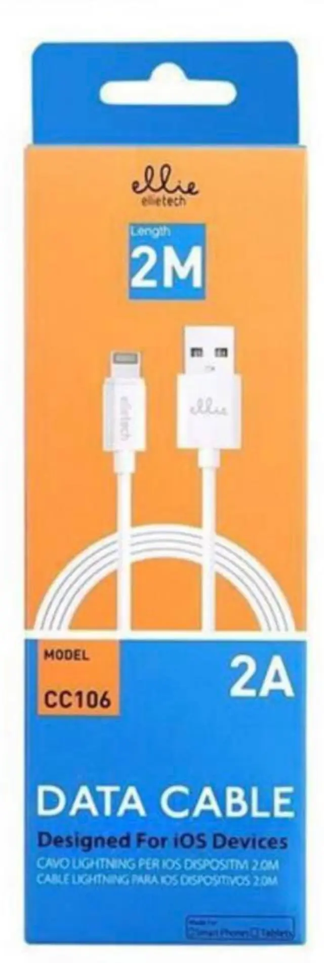 Καλώδιο USB to Lightning Ellietech CC106 Άσπρο 2 Μέτρα