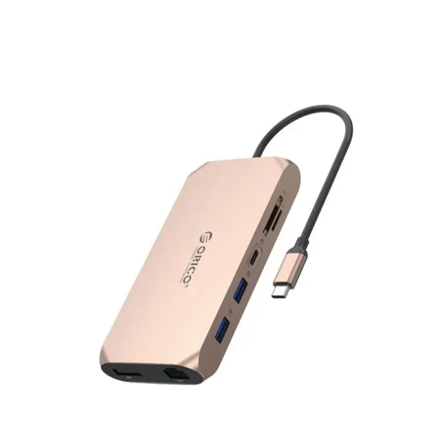 Orico Docking Station XCR 12in1 2x USB-A 3.1 1x USB-A 2.0 1x USB-C PD 100W 1x USB-C 3.1 2x HDMI 2.0 4K60Hz 1x DisplayPort 1.4 4K60Hz 1x SD 3.0 1x microSD 3.0 1x RJ45 Gigabit Ethernet 1x CTIA Audio 3.5mm Rose Gold