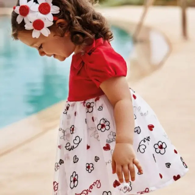 Baby 6 μηνών έως 4 ετών Φόρεμα συνδυασμένο με τούλι κεντητό κόκκινο 2