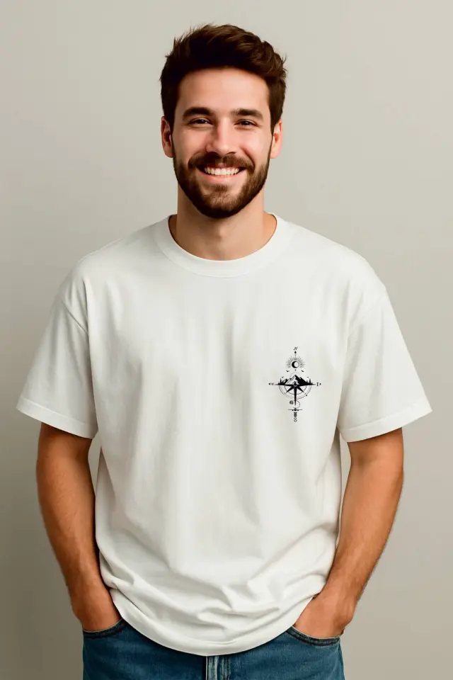 T-shirt Noshame® Oversized Λευκό με τύπωμα Compass - 142586 - XXL 2