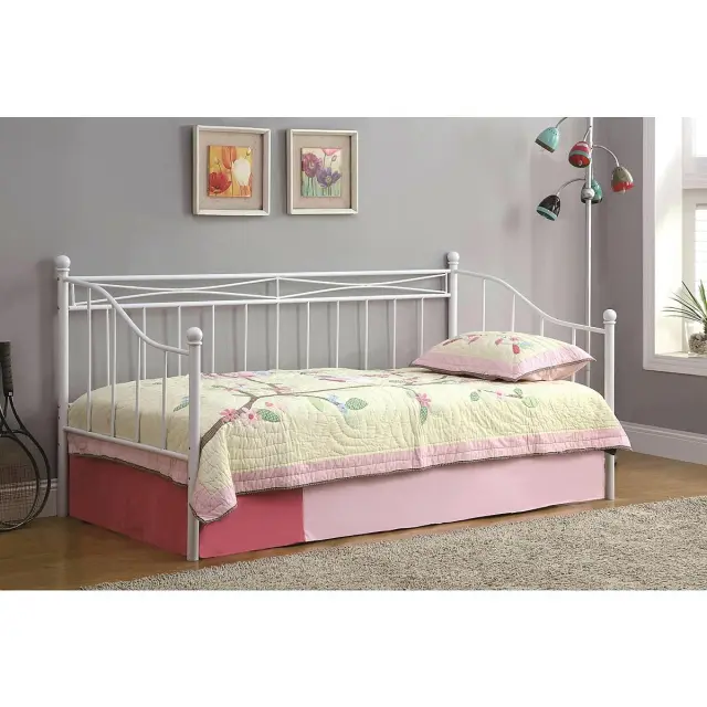 Daybed Με Στρώμα 90x190cm Και Βοηθητικό Κρεβάτι Με Στρώμα Λευκό Μέταλλο 198x97x93/185x85x36cm