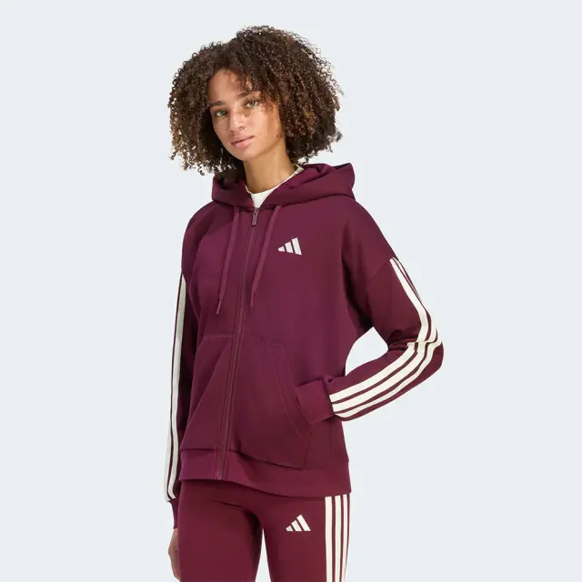 adidas Sportswear Women's 3Stripes Fleece Full-Zip Hoodie Μπορντό KX0785 (adidas Sportswear) - Small