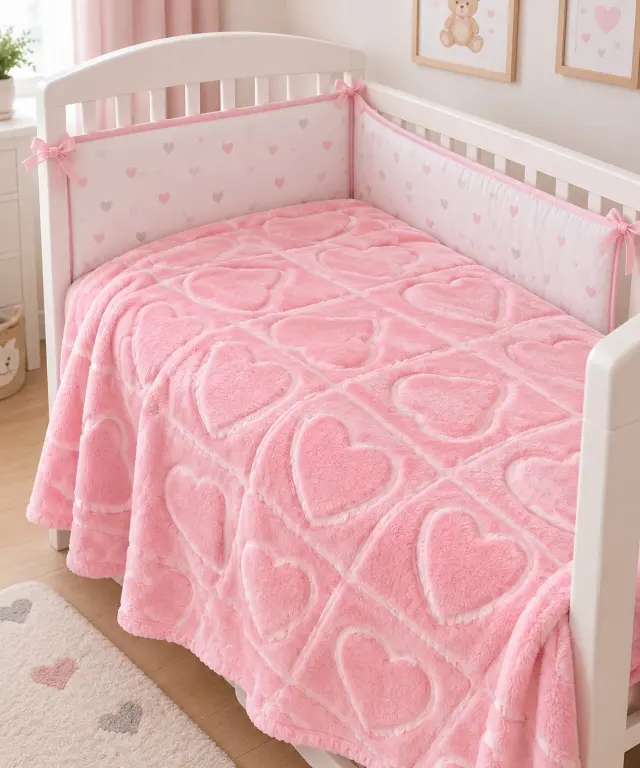 Βρεφική Κουβέρτα Κούνιας Pink Hearts ParrisHome 110X140