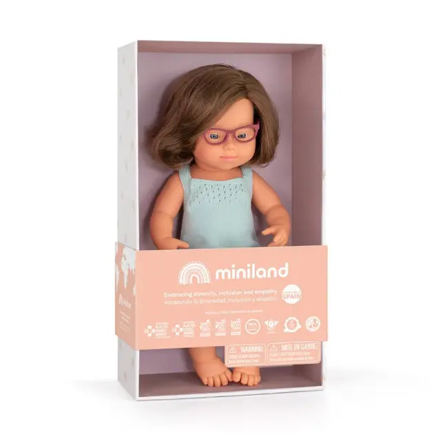 MINILAND DOLLS MINILAND ΚΟΥΚΛΑ ΚΑΥΚΑΣΙΑ 38 CM ΜΕ ΣΥΝΔΡΟΜΟ DOWN ΚΑΙ ΓΥΑΛΙΑ ΜΥΩΠΙΑΣ 2