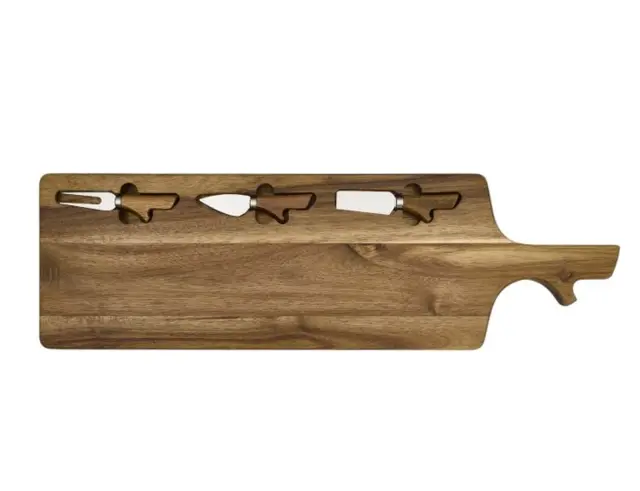 Πλατώ σερβιρίσματος τυριών Home Deco Factory με 3 μαχαίρια τυριού και διαστάσεις 65x20x1.5cm KA0666