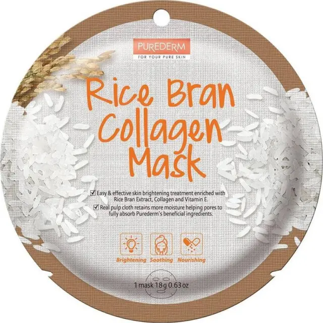 Purederm Rice Bran Collagen Mask Sheet Μάσκα Προσώπου Με Ρύζι & Κολλαγόνο 18g