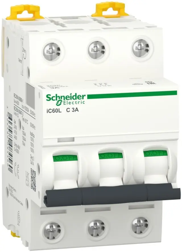 Miniature circuit-breaker, Acti9 iC60L, 3P, 3 A, C curve, 15000 A (IEC 60898-1), 100 kA (IEC 60947-2)