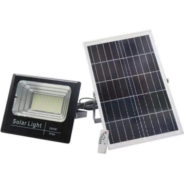 JORTAN Ηλιακός Προβολέας LED 200W 6500K IP66 με Φωτοκύτταρο, Τηλεχειριστήριο + Ηλιακό Πάνελ – Αδιάβροχος Εξωτερικού Χώρου