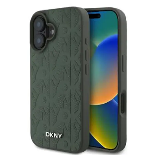 DKNY PU Leather Grid Pattern Magsafe Case for iPhone 16 Green