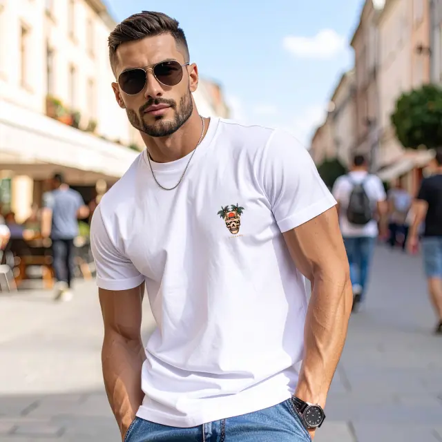 T-shirt Noshame® Λευκό με τύπωμα Coconut Skull - 132577 - XXL