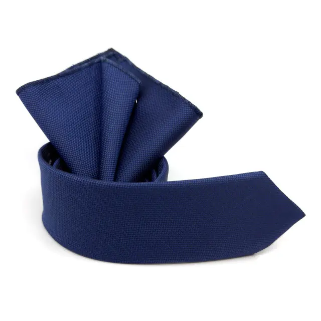 Μπλε Ρουά Γραβάτα Oxford 6,5 cm με Ασορτί Μαντήλι 2