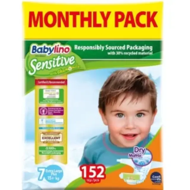 Babylino Sensitive With Chamomile Πάνες με Αυτοκόλλητο No. 7 για 15+kg 38τμχ
