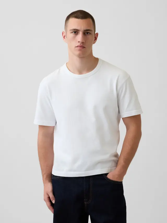 Ανδρική Μπλούζα Heavyweight Cropped Γραμμής White