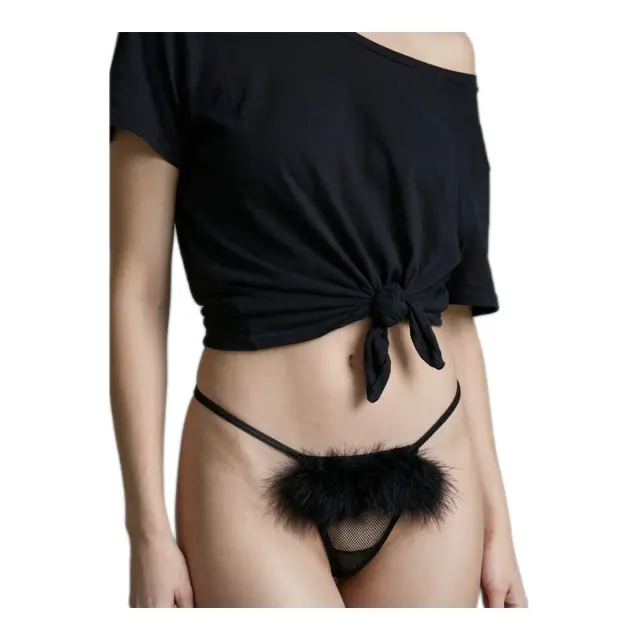 Milena Γυναικείο Micro G-String Διχτάκι με Μαραμπού Μπροστά, Χρώμα Μαύρο 3