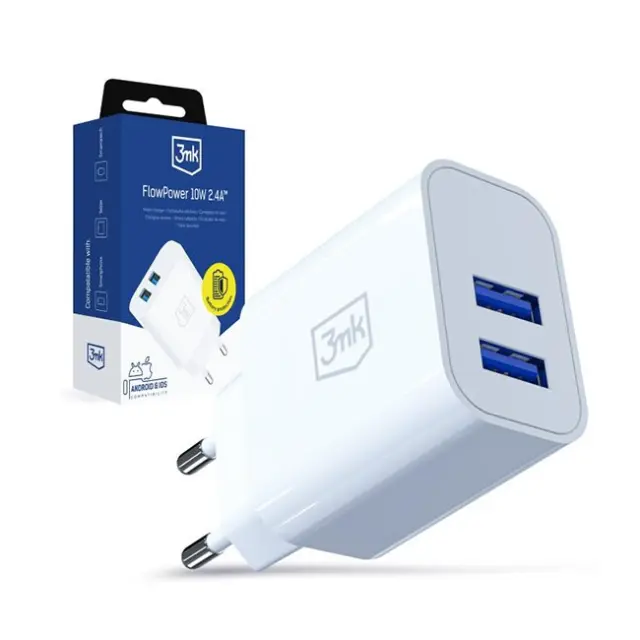 3mk Φορτιστής FlowPower 10W 2.4A 2A White