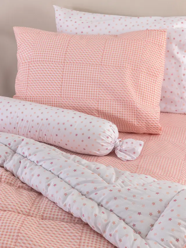 Ζεύγος Μαξιλαροθήκες bebe 40x50 Palamaiki ΒΒ101 Rose Αστεράκι 2
