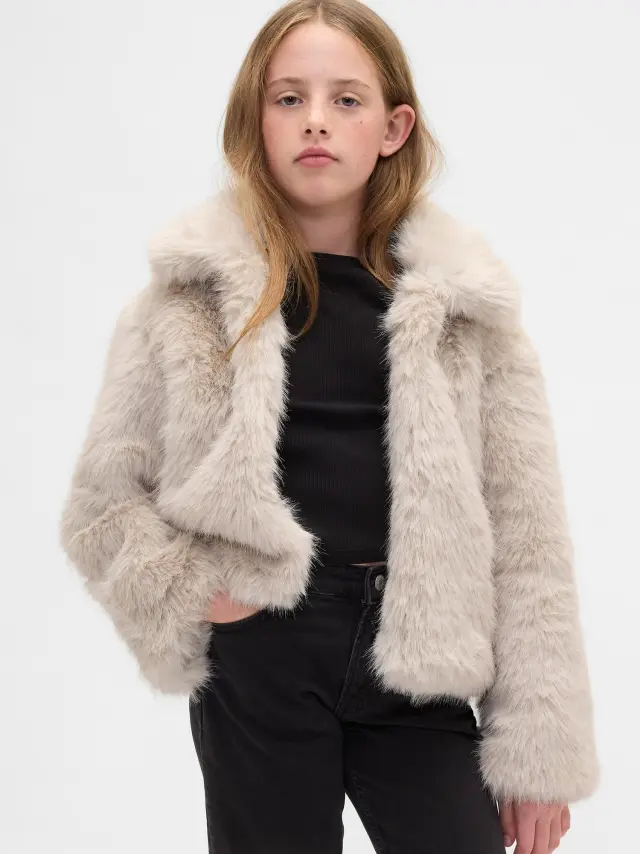 Παιδικό Ανακυκλωμένο Faux Fur Crop Πανωφόρι Natural