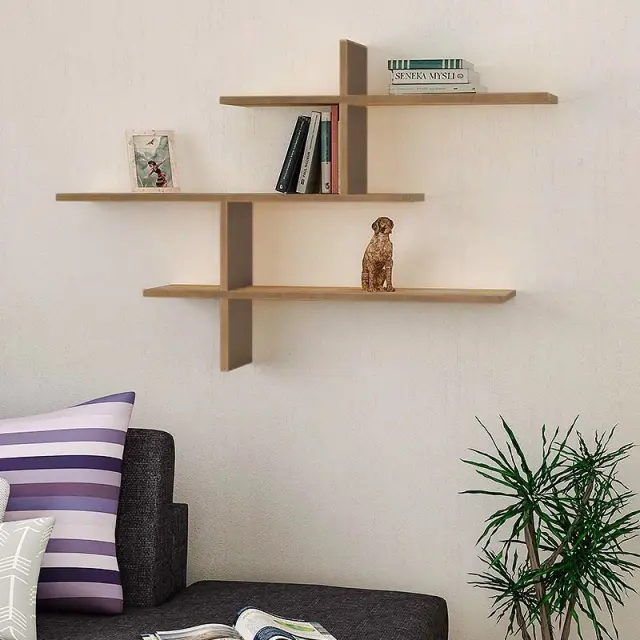 Ραφιέρα τοίχου Leo Megapap χρώμα ανοιχτό καρυδί 123x22x80εκ.