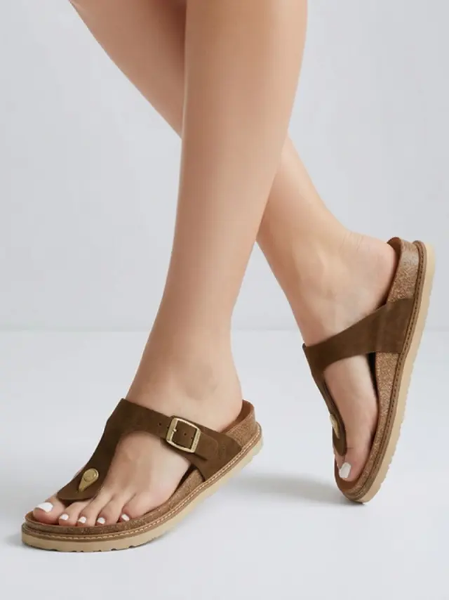 Genuins Πέδιλα Γυναικείο δέρμα suede Μπεζ GEN/ROSAS VELOUR G106003 MANDORL 2