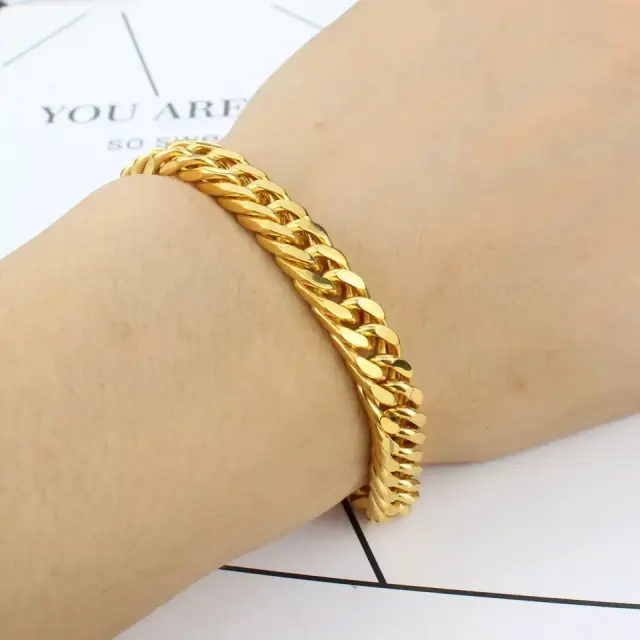10mm Χρυσό Chain Βραχιόλι Ανοξείδωτο Ατσάλι 21cm 2
