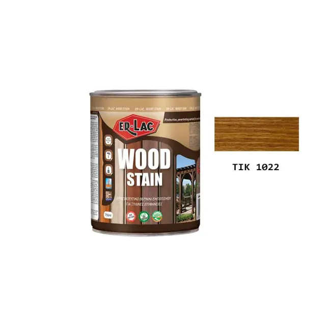 Βερνίκι Εμποτισμού Ξύλου WOOD STAIN ER-LAC, TIK 1022 Σατινέ 0,75 lt