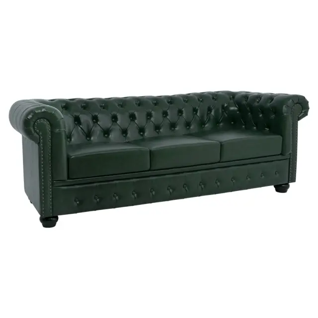 Καναπές 3θέσιος T.CHESTERFIELD τεχνόδερμα κυπαρισσί 208x90x73 εκ.