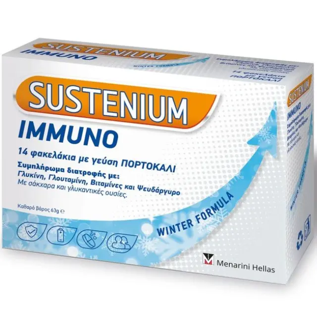 Menarini Sustenium Immuno Winter Formula Συμπλήρωμα για την Ενίσχυση του Ανοσοποιητικού 14 φακελίσκοι Πορτοκάλι 2